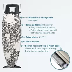 Bartnelli Pro Luxury Ironing Board - Extra Wide 62x19” Steam Iron Rest, Adjustable Height, T-Leg Foldable, European Made