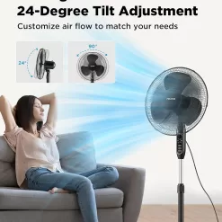 PELONIS 16'' Pedestal Remote Control, Oscillating Stand Up Fan 7-Hour Timer, Supreme 16