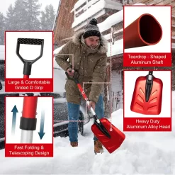 SnowPro Snow Shovel for Car, Fast Folding and Telescoping Design for Emergency Snow Removal