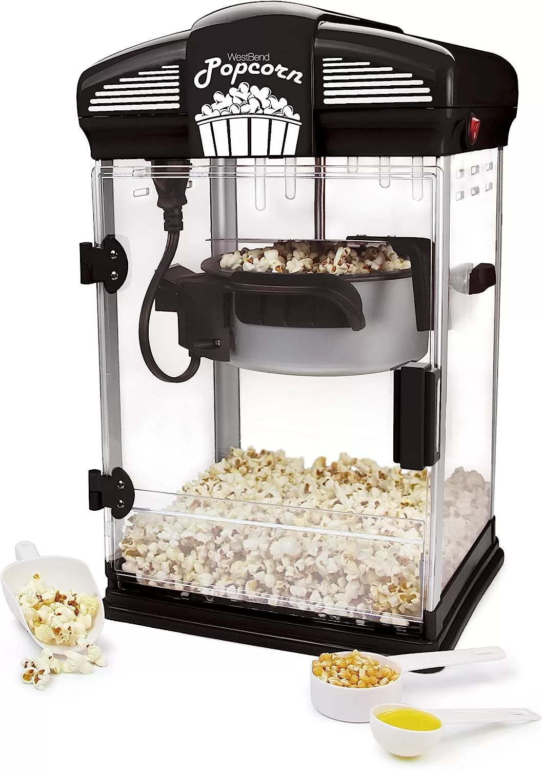 West Bend Stir Crazy Movie Theater Popcorn Popper, Gourmet Popcorn Maker Machine, 4 Qt., Black