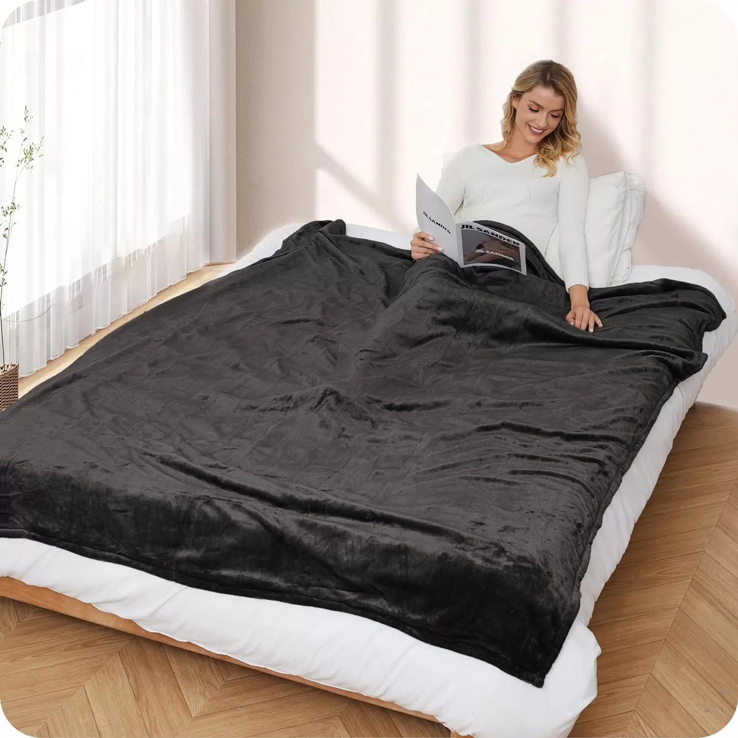 Electric Blanket Heated 72"x84" Full Size Oversized Flannel Heated Blanket - Dark Grey
