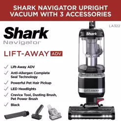 Shark LA322 Navigator ADV Corded Vacuum with Pet Power Brush Crevice and Upholstery Tool, Lift-Away Upright, Black