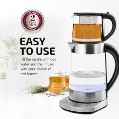 OVENTE Glass Electric Kettle Hot Water Boiler 1.7 Liter ProntoFill Tech Portable Kettle w/ Set Temperature Control
