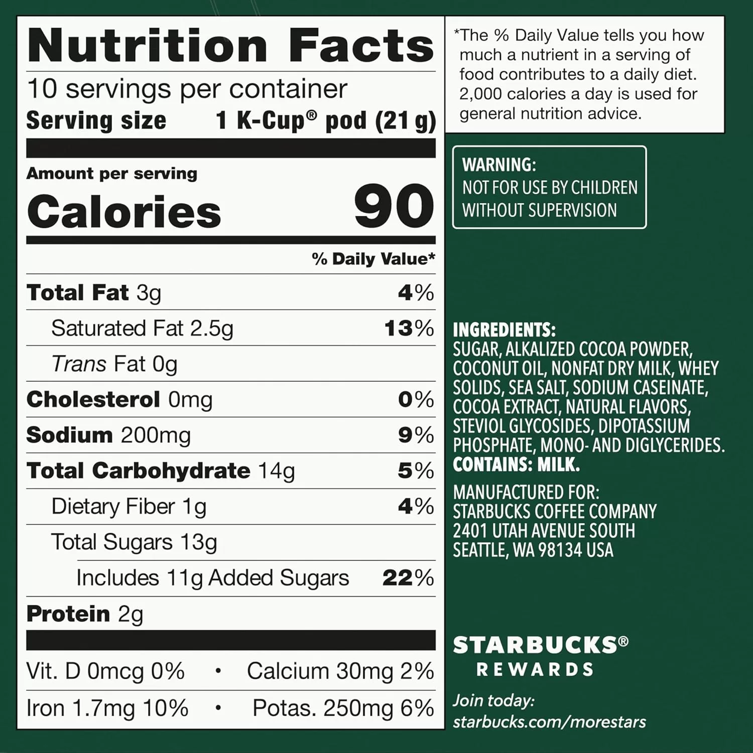 Starbucks Coffee K-Cup Pods, Naturally Flavored Hot Cocoa For Keurig Coffee Makers, 6 Boxes (60 Pods Total)