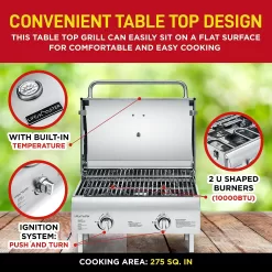 Portable Grill – Table Top Stainless Steel Propane Gas BBQ – Silver - By Lifemaster