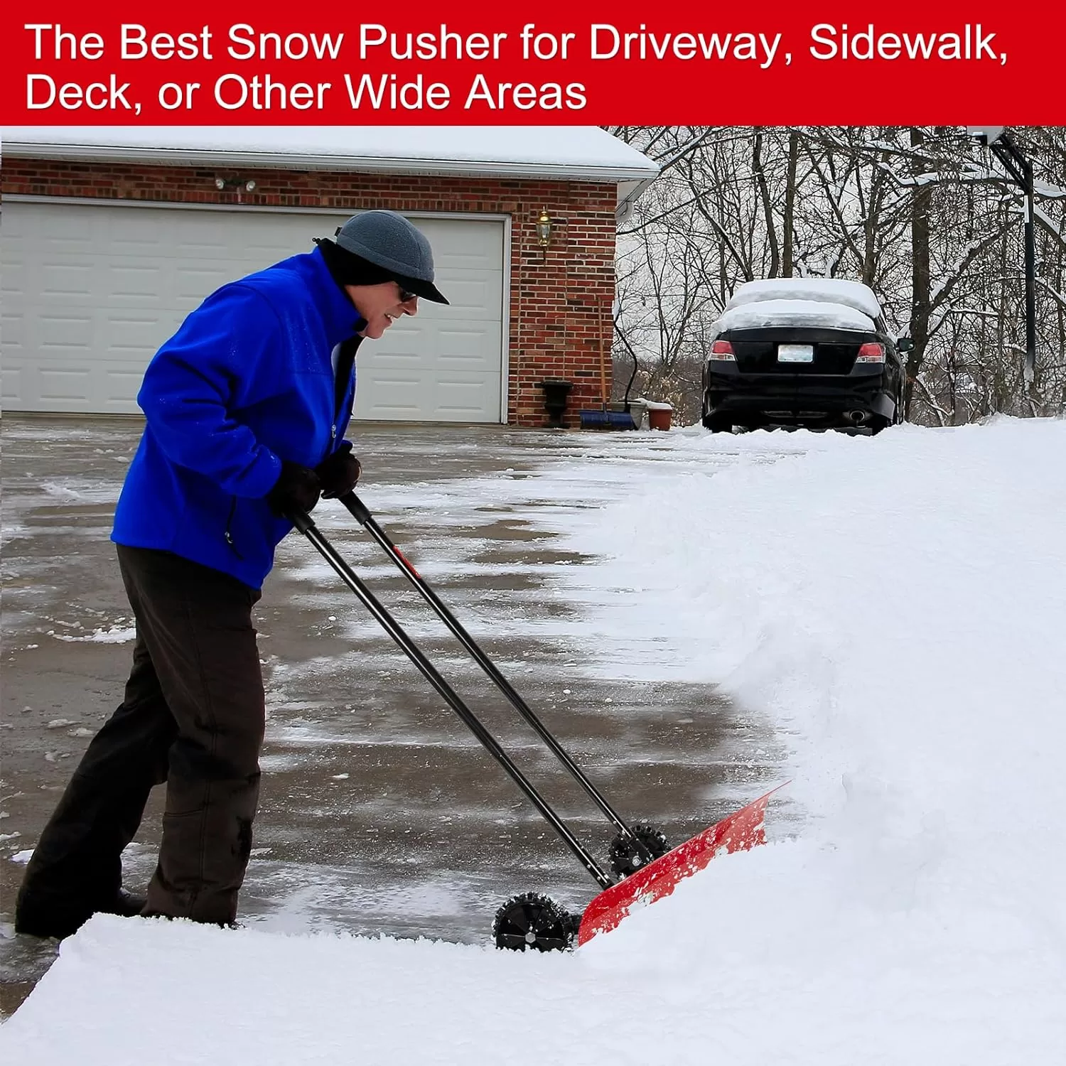 38 Inch Snow Shovel for Driveway, Brewin SnowPro Bi-Direction Heavy Duty Snow Pusher