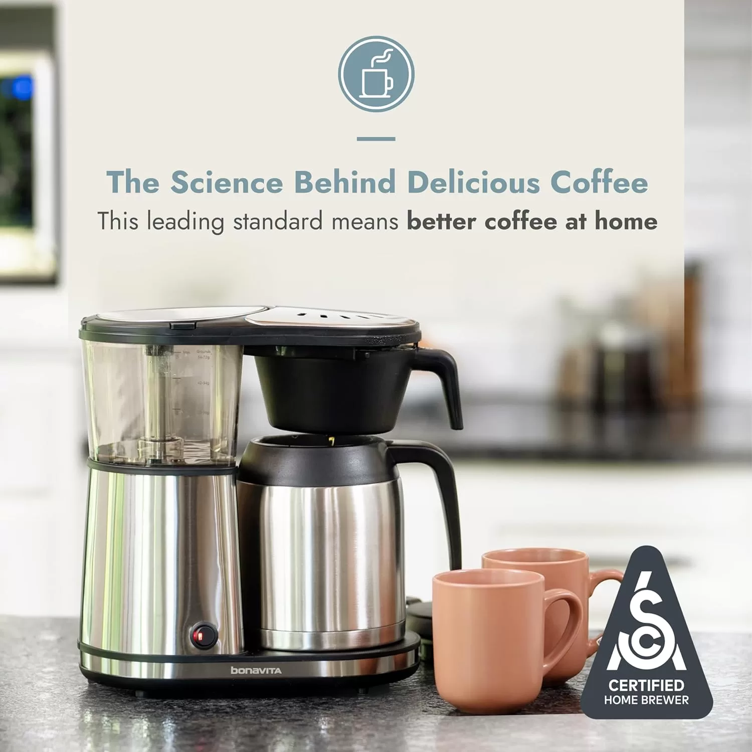 Bonavita Connoisseur 8 Cup Drip Coffee Maker Machine, One-Touch Pour Over Brewer w/Thermal Carafe, Stainless Steel