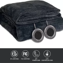 Electric Blanket Queen Size 84''X90'' - Heated Blanket with Dual Control Fast Heating 6 Heating Levels (Black)