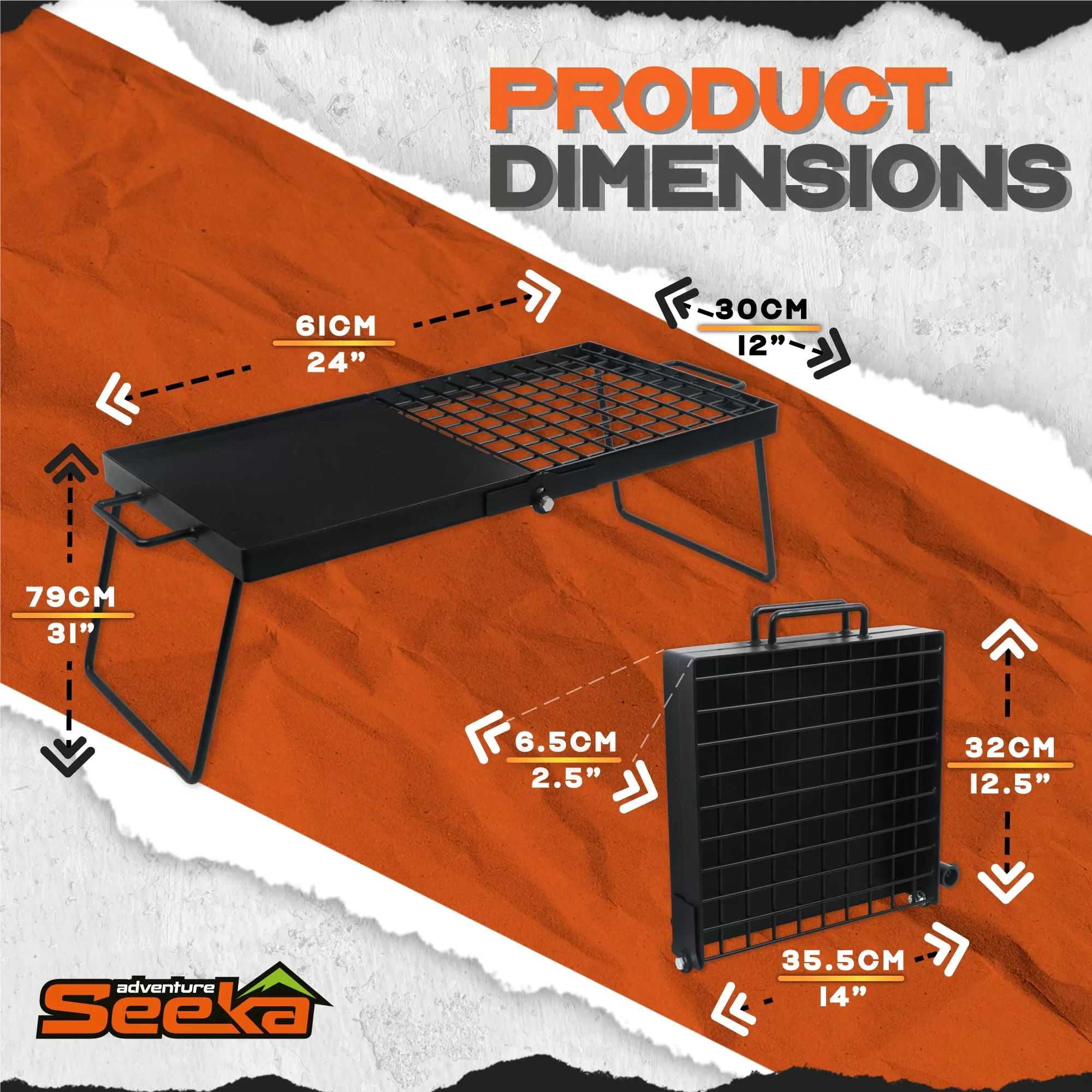 Adventure Seeka Heavy Duty 24" Folding Campfire Grill, Camp Fire Grill