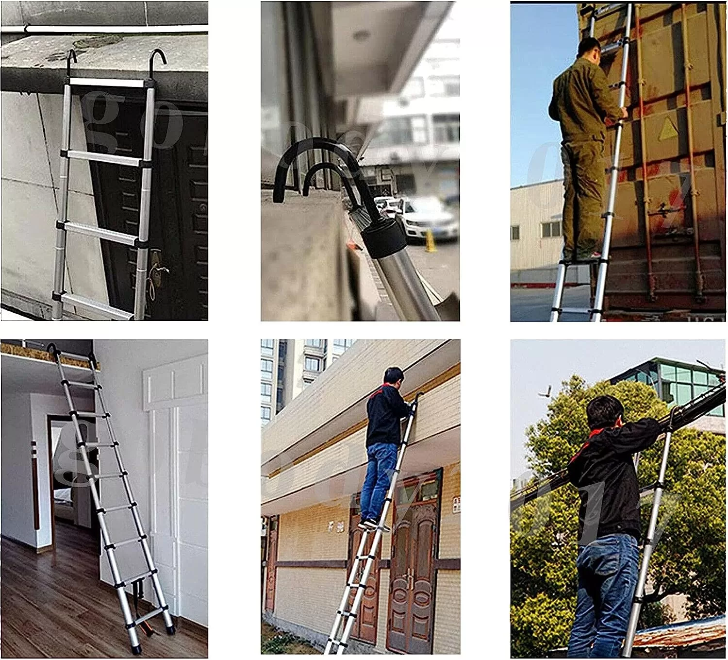 Telescoping Ladder 20FT Extension Ladder with 2 Detachable Hooks Aluminum Telescopic Ladder Collapsible Ladder, 330 Lb Capacity