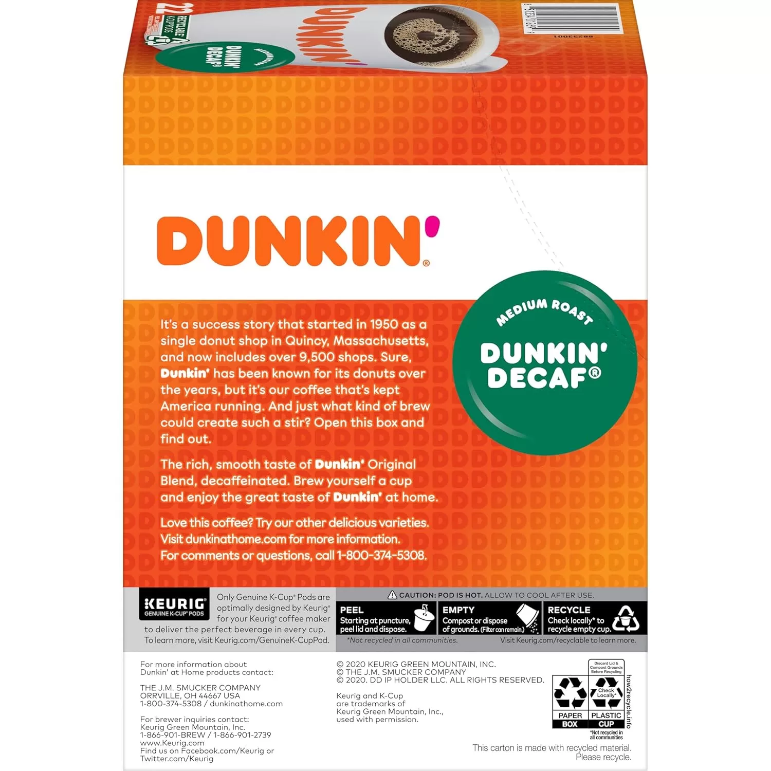 Dunkin' Decaf Medium Roast Coffee, 88 Keurig K-Cup Pods