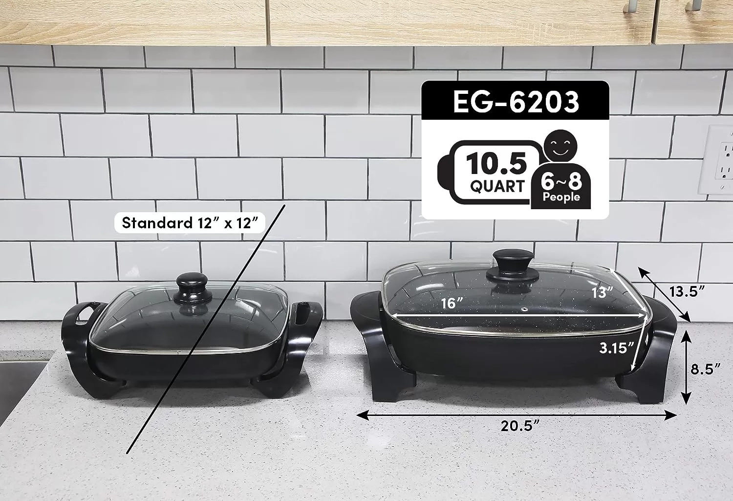 Elite Gourmet EG-6203# Extra Deep 16"x13"x3.2" (10.5Qt.) Scratch Resistant, Black