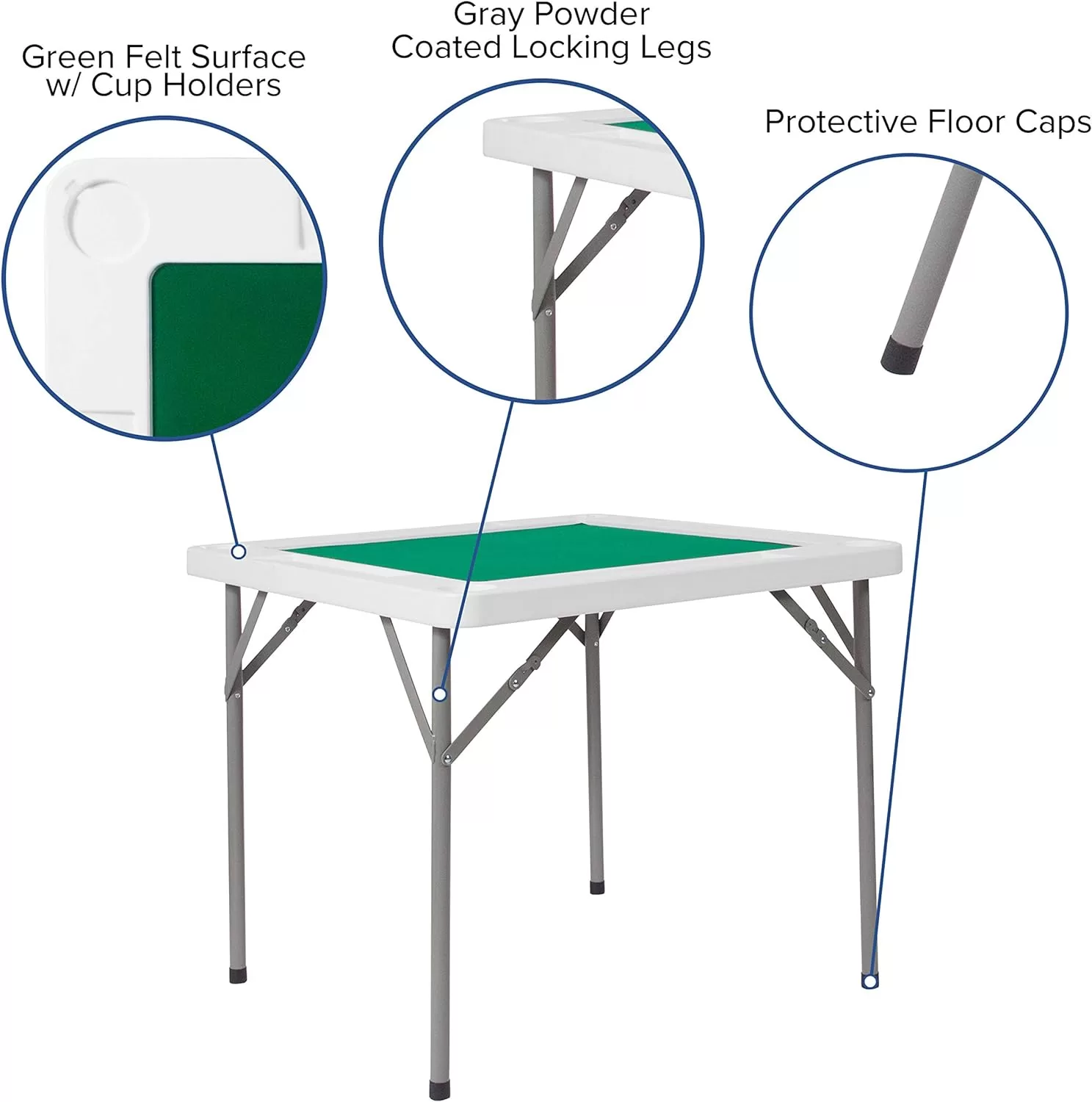 Flash Furniture Silas 34.5" Square Folding Card Table, White/Green
