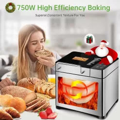 KBS Pro Stainless Steel Bread Machine, 2LB 17-in-1 Programmable XL Bread Maker with Fruit Nut Dispenser