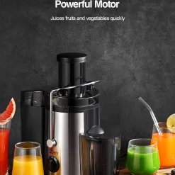 Qcen Juicer Machine, 500W Centrifugal Juicer Extractor with Wide Mouth 3” Feed Chute for Fruit Vegetable (Black)