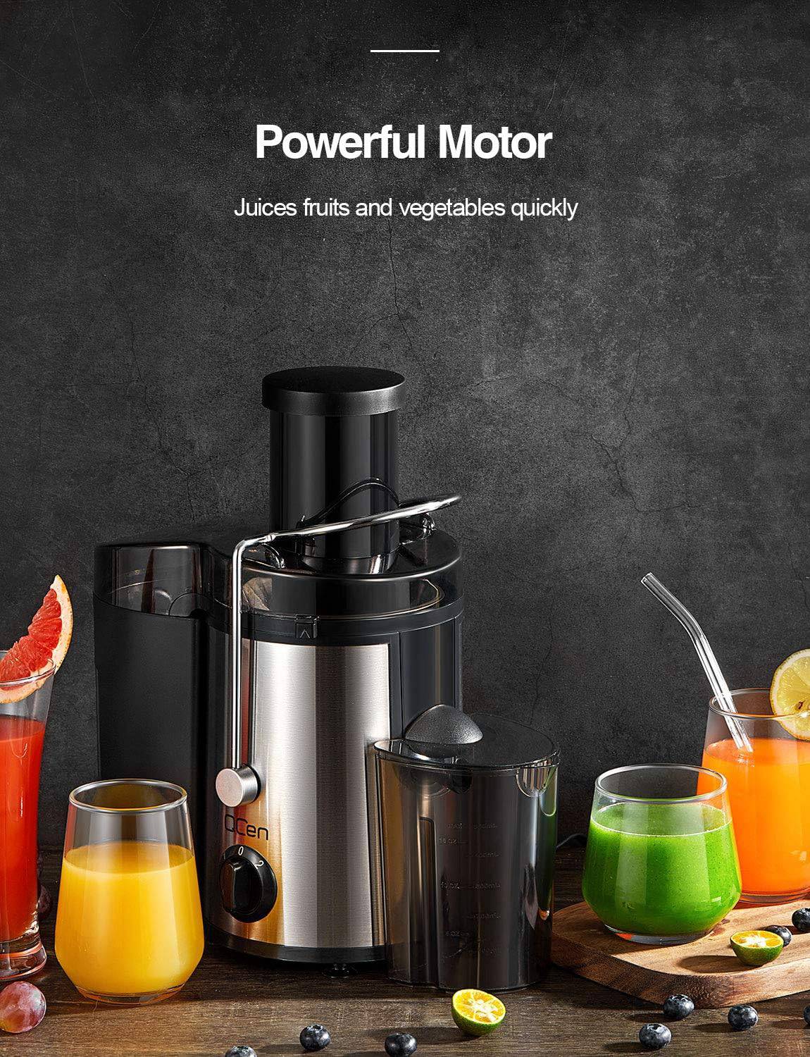 Qcen Juicer Machine, 500W Centrifugal Juicer Extractor with Wide Mouth 3” Feed Chute for Fruit Vegetable (Black)
