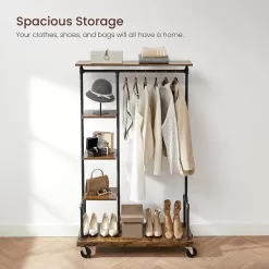 VASAGLE Clothes Rack, Clothing Garment Rack on Wheels, Rustic Brown UHSR66BX