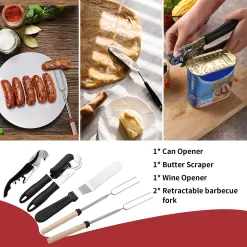 Portable Camping Kitchen Utensil Set-27 Piece Cookware Kit, Stainless Steel Outdoor Cooking and Grilling Utensil Organizer Travel Set
