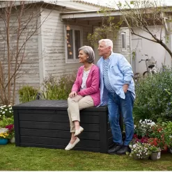 Keter Westwood 150 Gallon Plastic Backyard Deck Box and Storage, Dark Gray