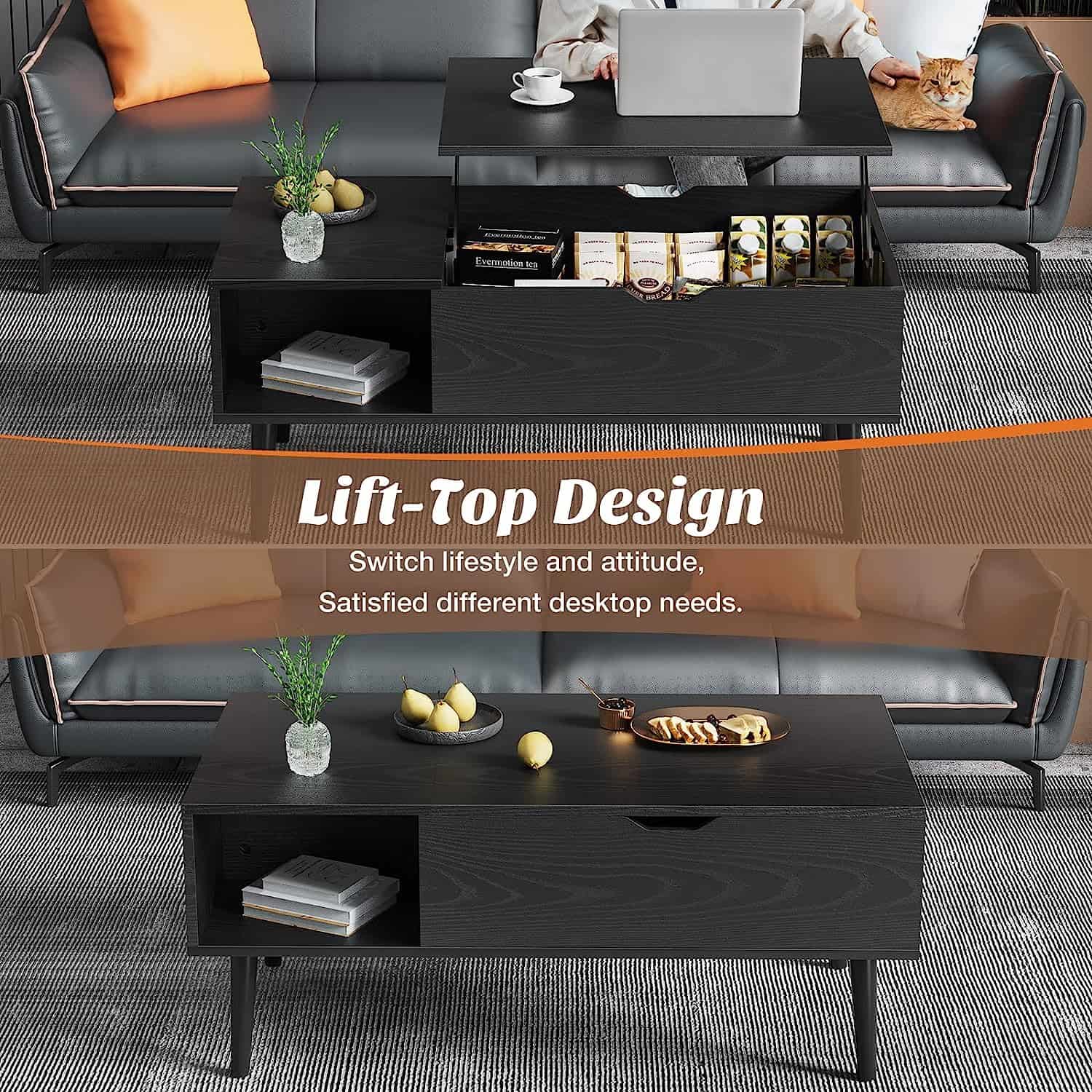 Sweetcrispy Coffee Table, Lift Top Coffee Tables (Black)