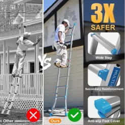 LUISLADDERS Ladder, A Frame 3 Step Ladder Telescoping Ladder