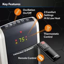 Lasko 29” Ceramic Tower Heater for Large Rooms, Whole Room Heating, 1500W, Black, 5586