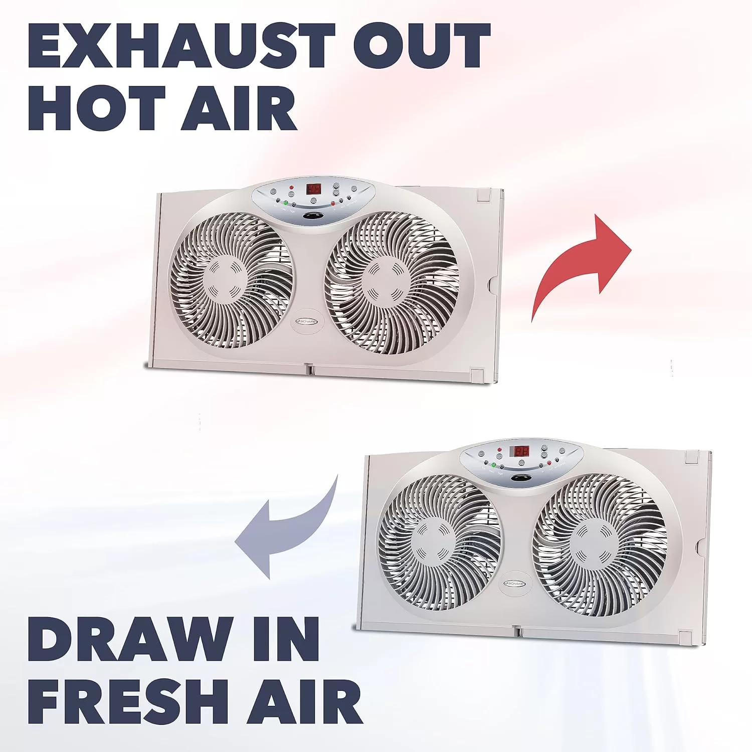 BIONAIRE Premium Digital 8.5" Twin Window Fan, Remote Control, Light Grey