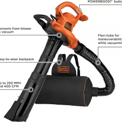 BLACK+DECKER Electric Leaf Blower, Leaf Vacuum and Mulcher 3 in 1 (BEBL7000)