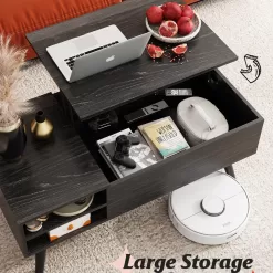 WLIVE Wood Lift Top Coffee Table with Hidden Compartment and Adjustable Storage Shelf, Charcoal Black