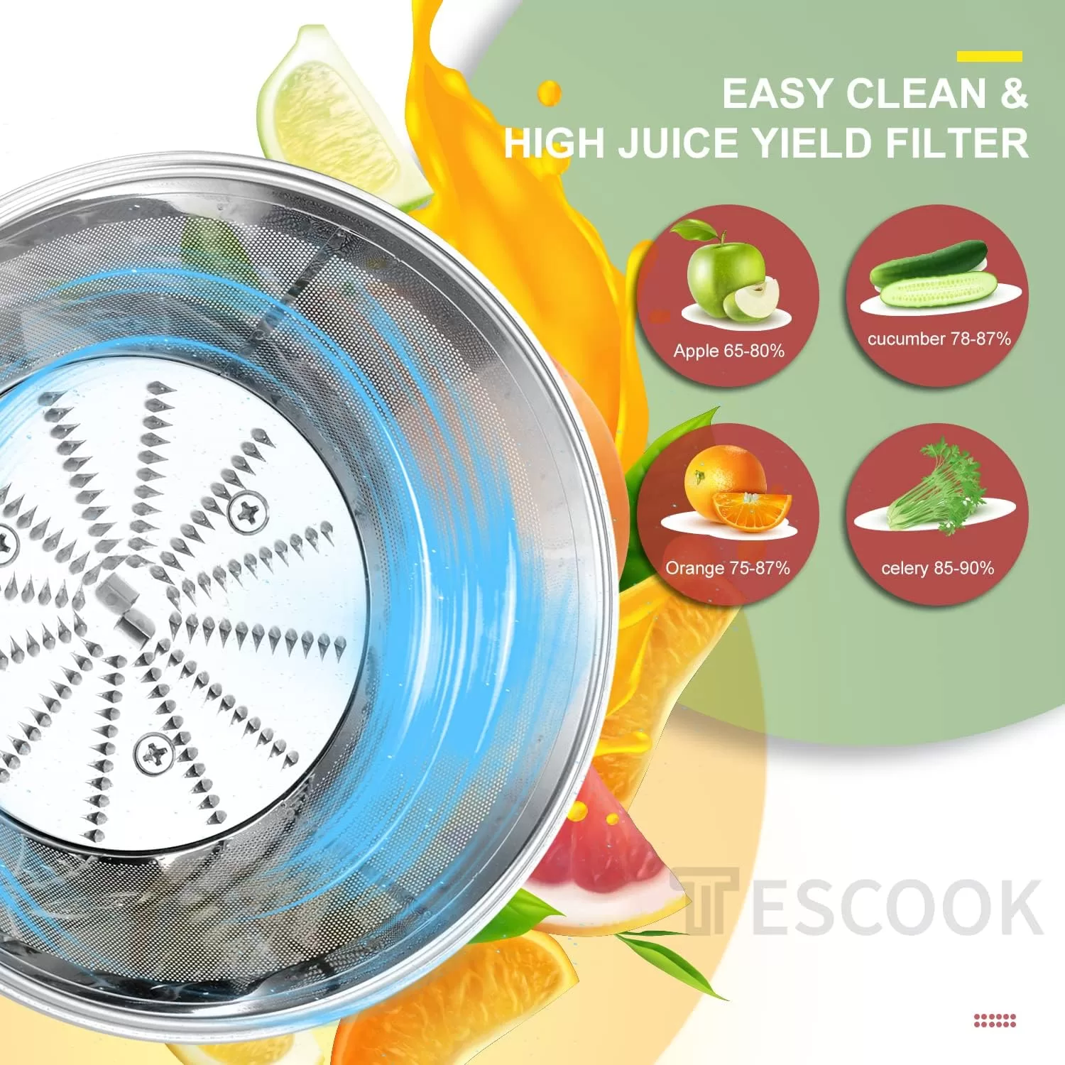 Tescook Juicer, 600W Juicer Machines 3 Speeds with 3'' Feed Chute