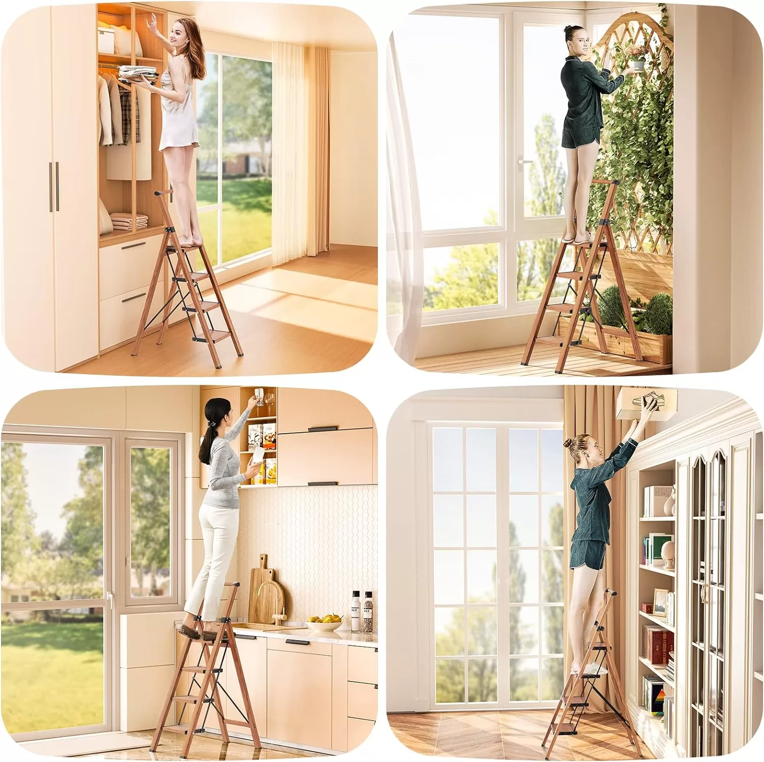 4 Step Ladder, Folding Step Stool with Convenient Handgrip, 330 lbs Capacity