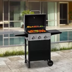 MASTER COOK 3 Burner BBQ Propane Gas Grill, Stainless Steel 30,000 BTU Patio Garden Barbecue Grill