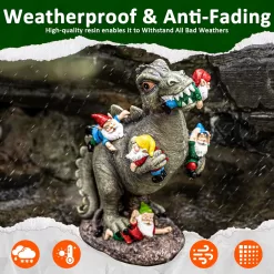 SOWSUN Dinosaur Gnomes Garden Statues Outdoor Decor Birthday Gifts for Mom Funny Gifts for Yard