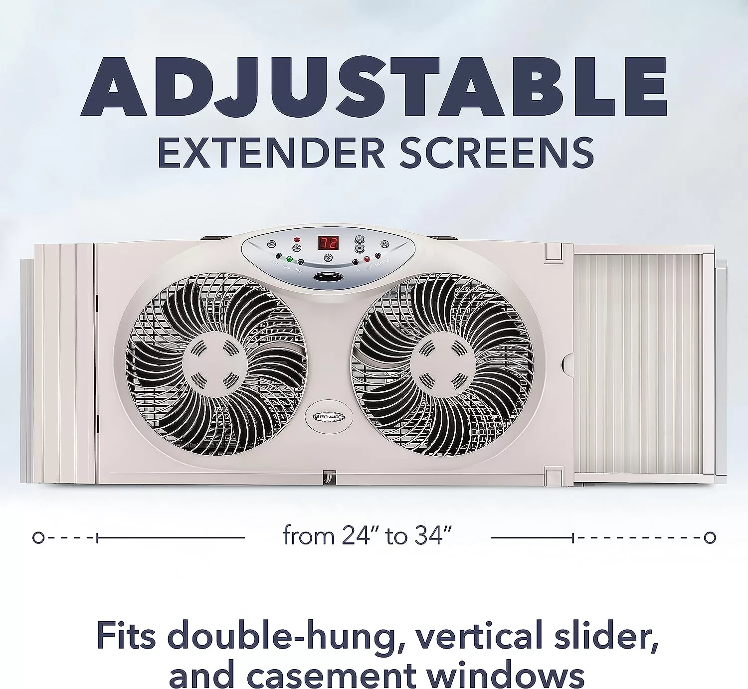 BIONAIRE Premium Digital 8.5" Twin Window Fan, Remote Control, Light Grey