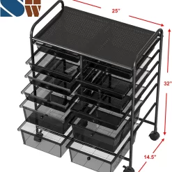 SimpleHouseware 12-Drawers Rolling Storage Cart, Black
