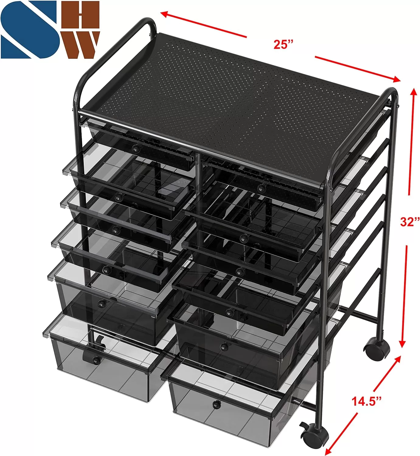 SimpleHouseware 12-Drawers Rolling Storage Cart, Black