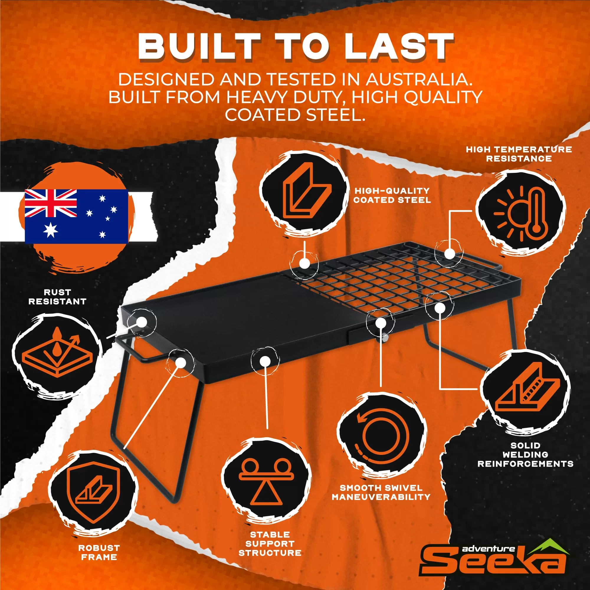 Adventure Seeka Heavy Duty 24" Folding Campfire Grill, Camp Fire Grill