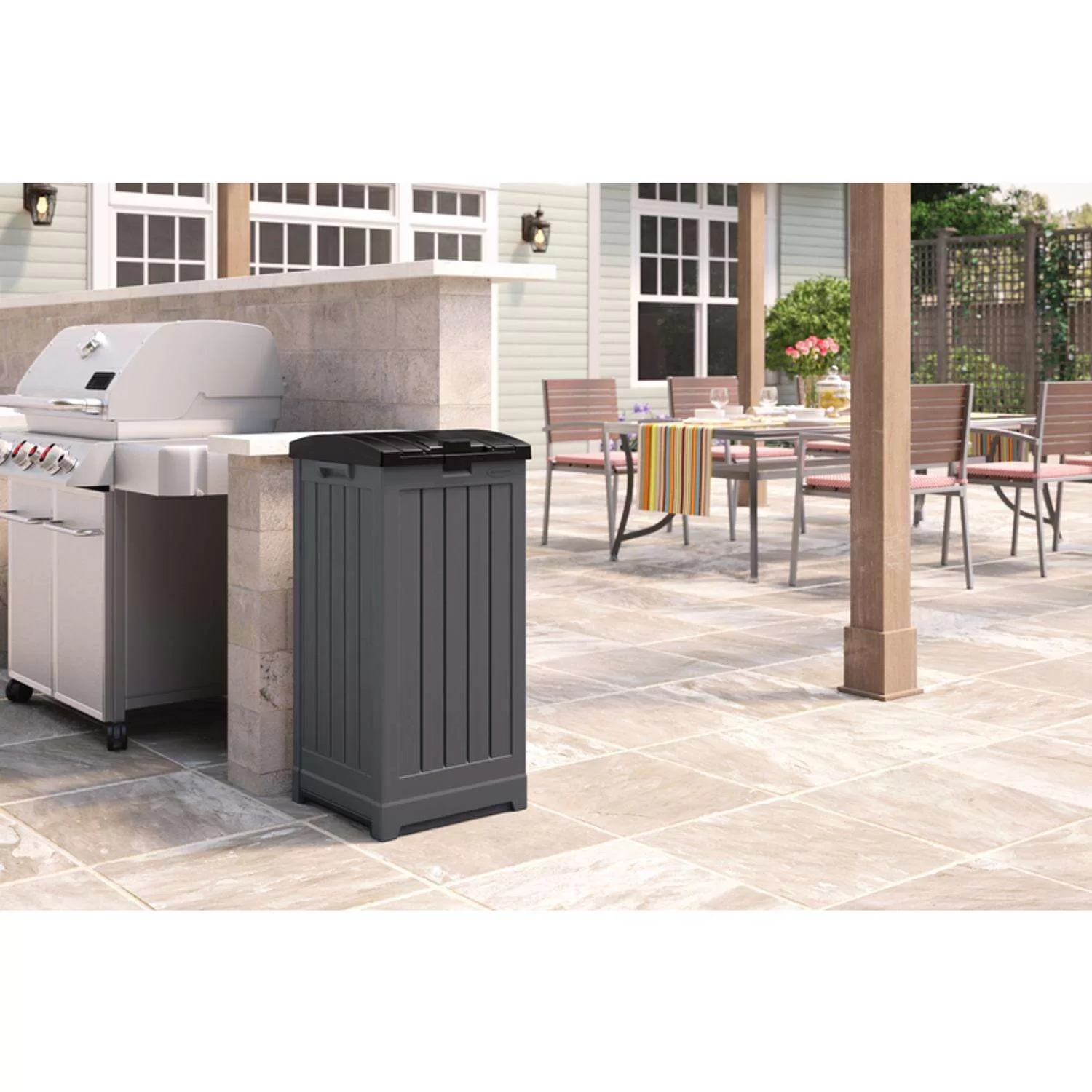 Suncast Trash Hideaway 39 gal Peppercorn Resin Trash Can Lid Included
