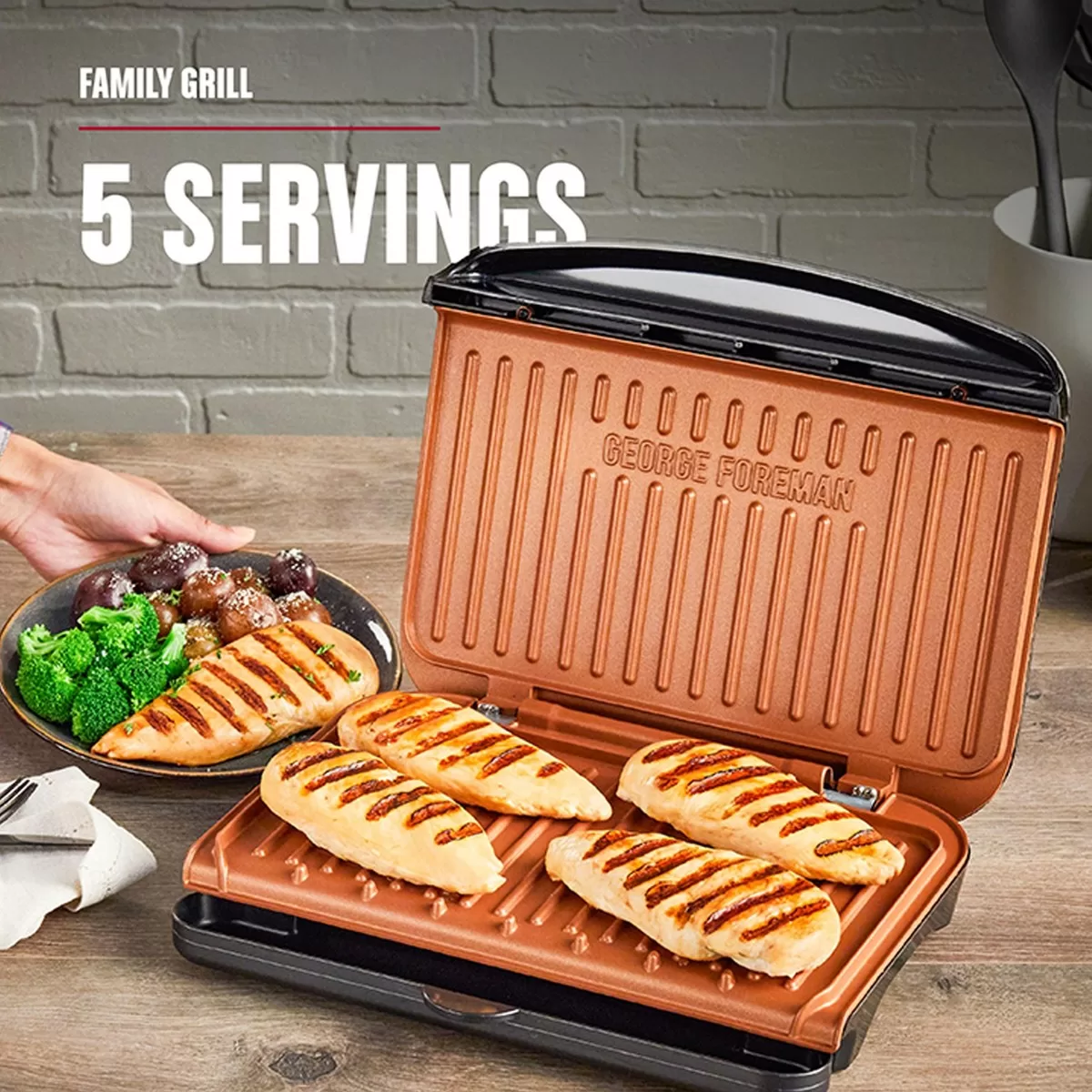 George Foreman Family Size 5 Serving Nonstick Compact Electric Indoor Grill in Black