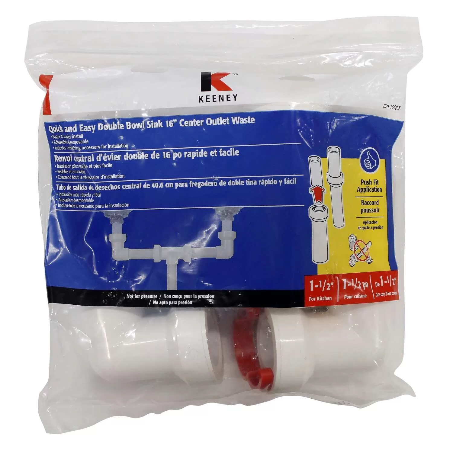 Keeney Insta-Plumb 1-1/2 in. D X 16 in. L Plastic Center Outlet Waste