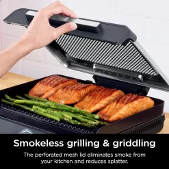 Ninja GR101 Sizzle Smokeless Indoor Grill & Griddle, 14'' Interchangeable Nonstick Plates, Grey/Silver