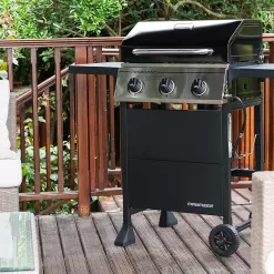 Megamaster 3-Burner Propane Gas Grill with 2 Foldable Side Tables, 30000 BTUs
