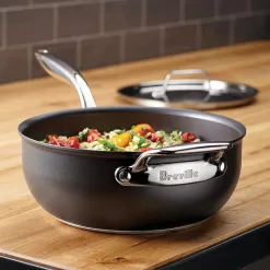 Breville Thermal Pro Hard Anodized Nonstick Sauce Pan/Saucepan/Saucier with Lid and Helper Handle, 4 Quart, Gray