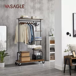 VASAGLE Clothes Rack, Clothing Garment Rack on Wheels, Rustic Brown UHSR66BX
