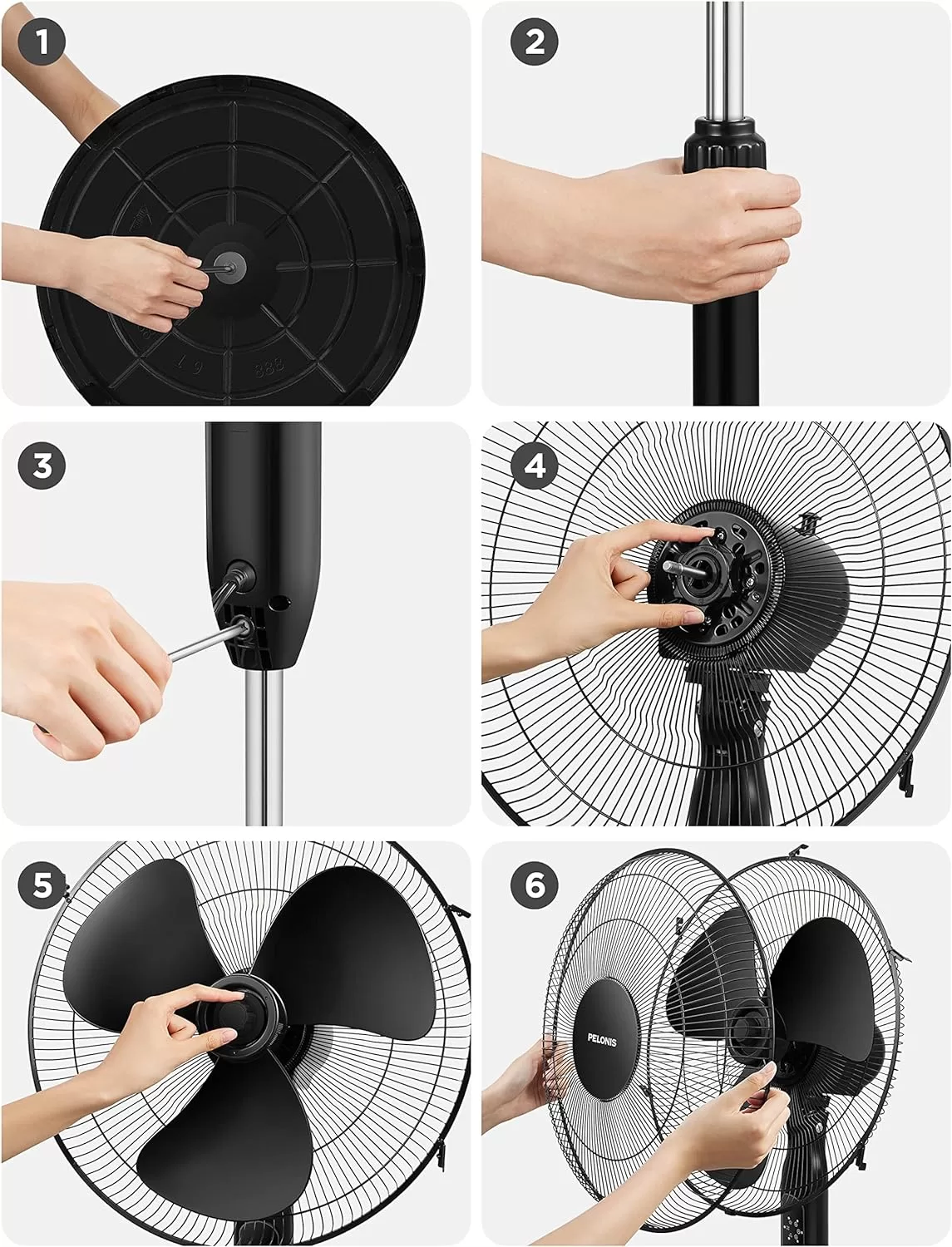 PELONIS 16'' Pedestal Remote Control, Oscillating Stand Up Fan 7-Hour Timer, Supreme 16"-Black