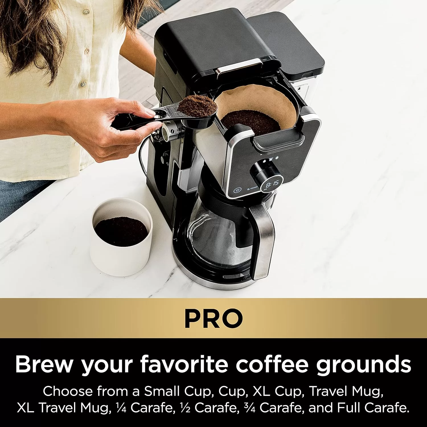 Ninja CFP301 DualBrew Pro Specialty 12-Cup Drip Maker with Glass Carafe, Single-Serve Grounds, Black