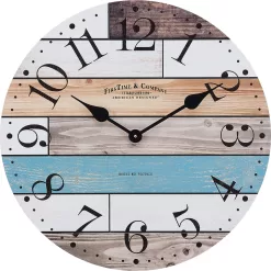 FirsTime & Co. Multicolor Newton Woodgrain Wall Clock, Large Vintage Decor, 23.5 Inches