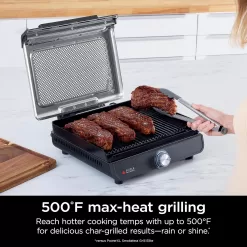 Ninja GR101 Sizzle Smokeless Indoor Grill & Griddle, 14'' Interchangeable Nonstick Plates, Grey/Silver