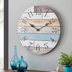 FirsTime & Co. Multicolor Newton Woodgrain Wall Clock, Large Vintage Decor, 23.5 Inches