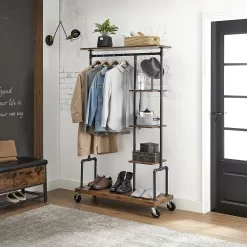 VASAGLE Clothes Rack, Clothing Garment Rack on Wheels, Rustic Brown UHSR66BX